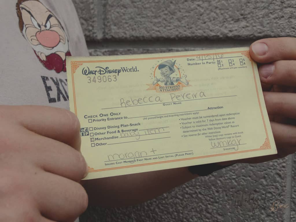 Free certificate gifted at Disney World 