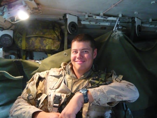 Chris in the back of a LAV III APC in Afghanistan, 2008.
